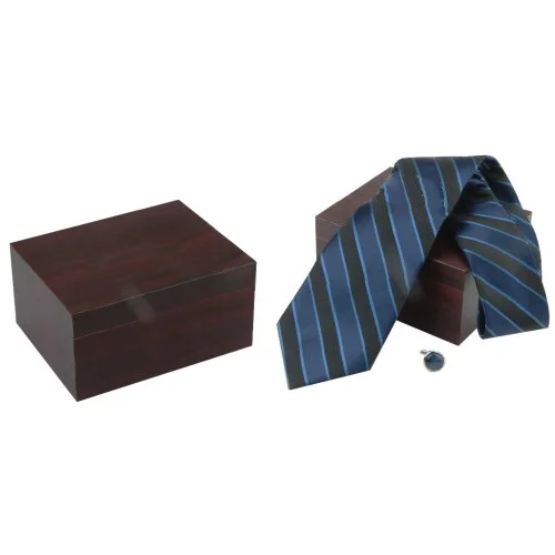 Black & Blue Striped Tie & Cufflinks Set